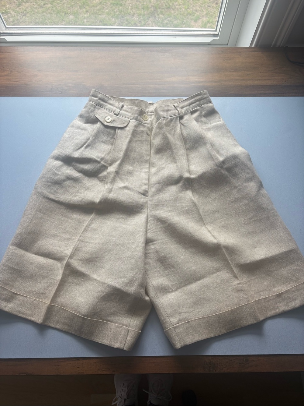 High-Waist 100% Linen Women’s Shorts in Light Beige